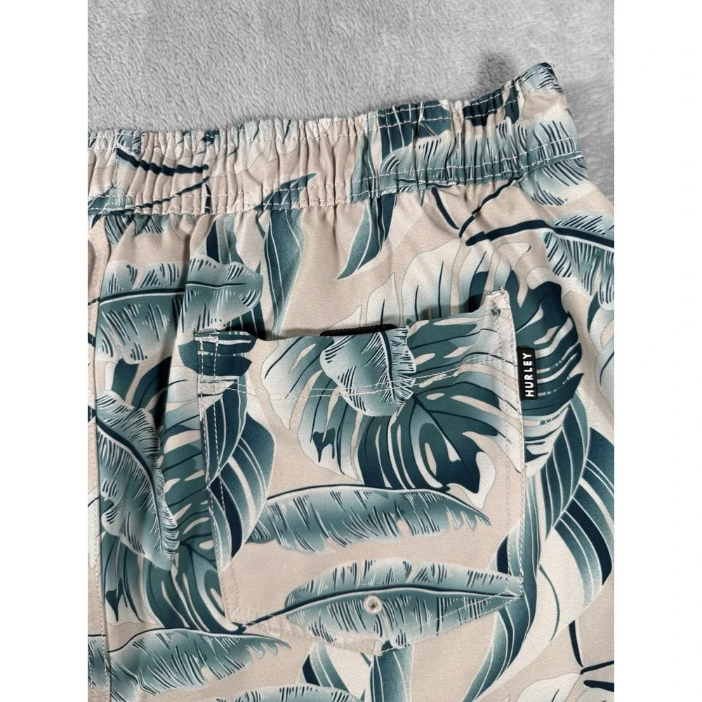 Hurley Board Shorts Mens 2XL Beige Green Floral‎ Lined Swimwear